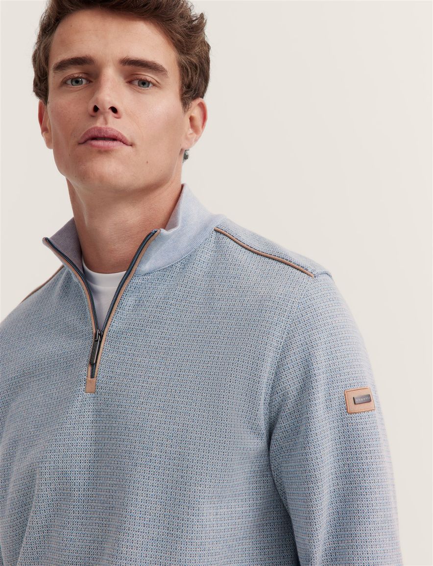 Bugatti trui lichtblauw half zip effen