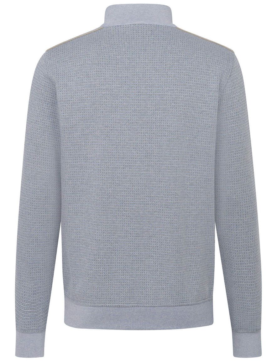 Bugatti trui lichtblauw half zip effen