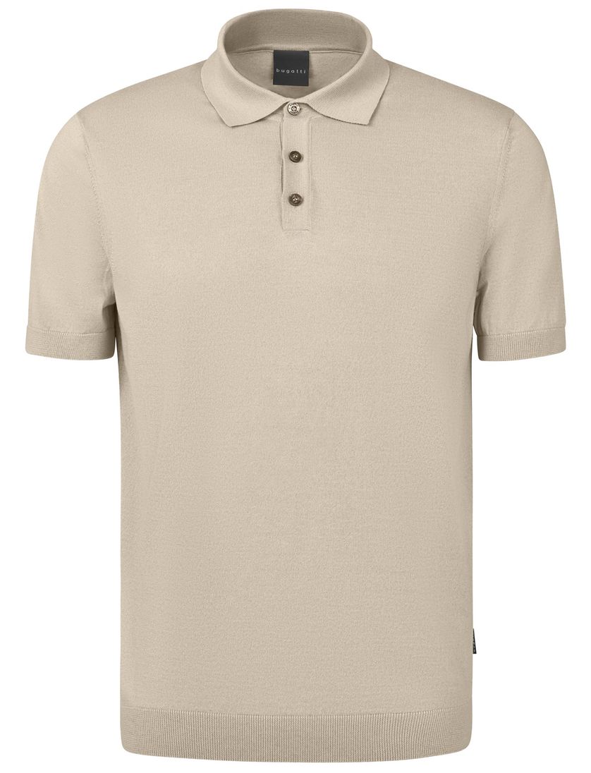 Bugatti polo beige met boord effen katoen wijde fit