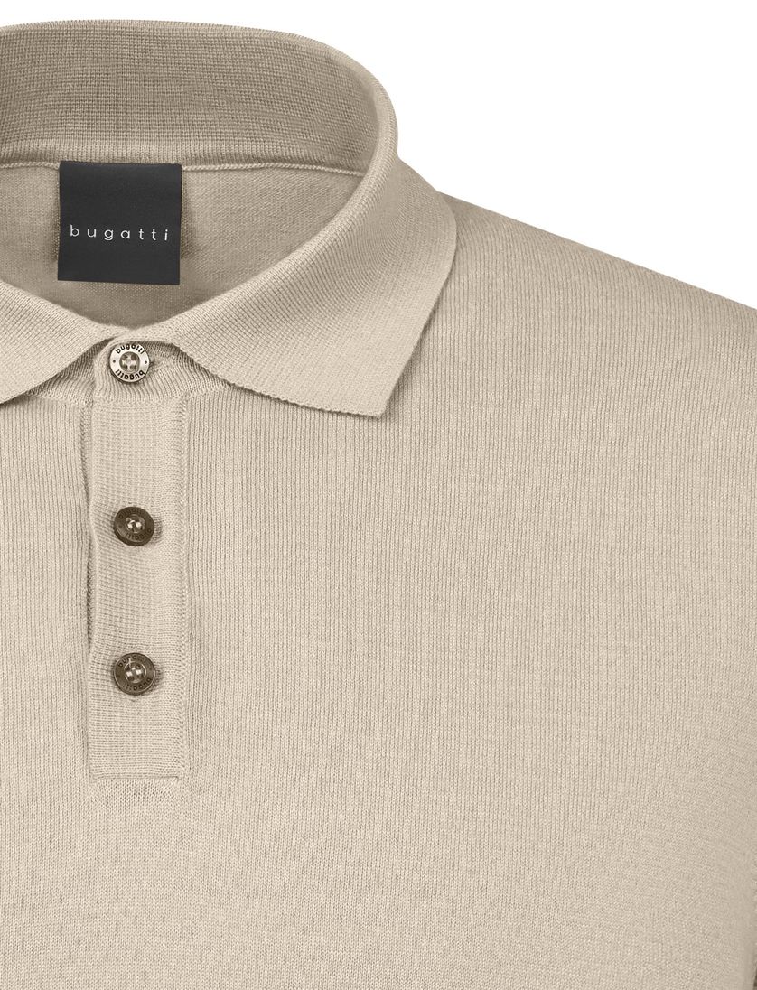Bugatti polo beige met boord effen katoen wijde fit