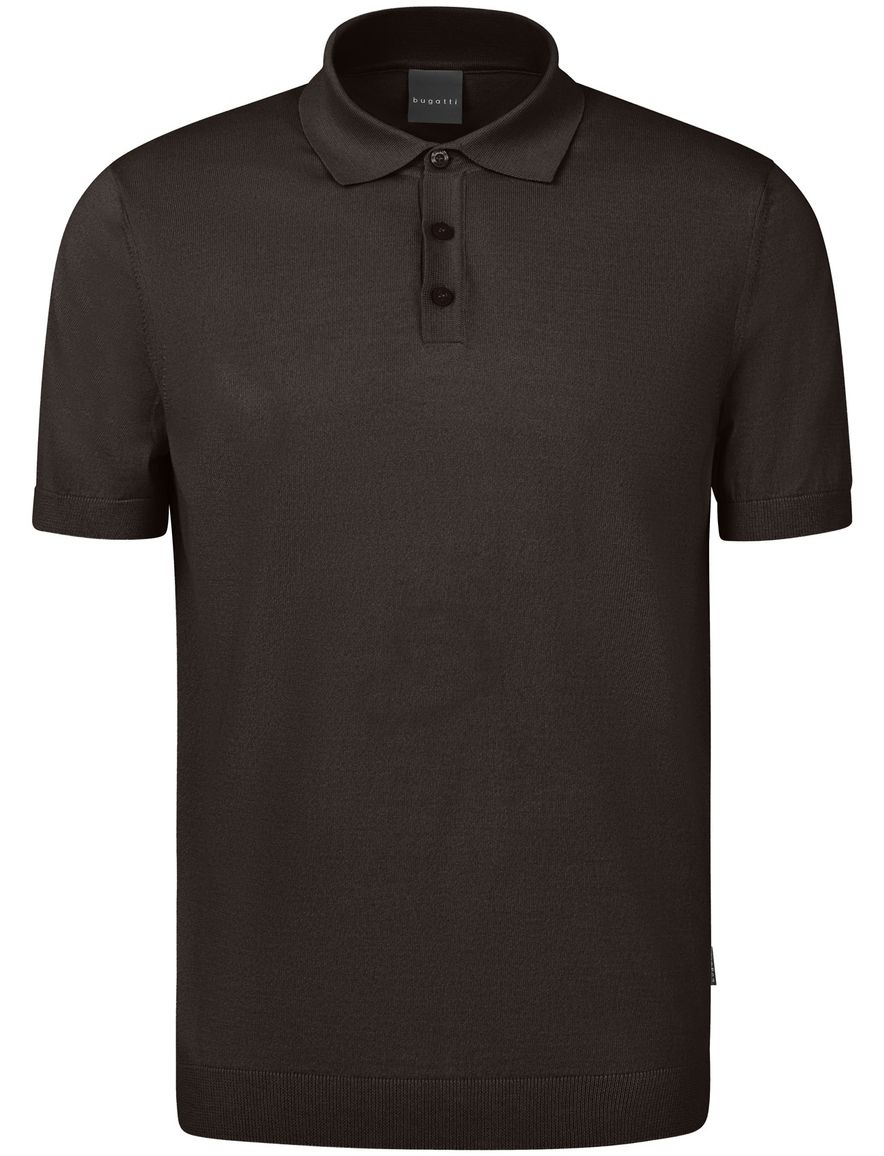 Bugatti polo bruin met boord effen wijde fit katoen