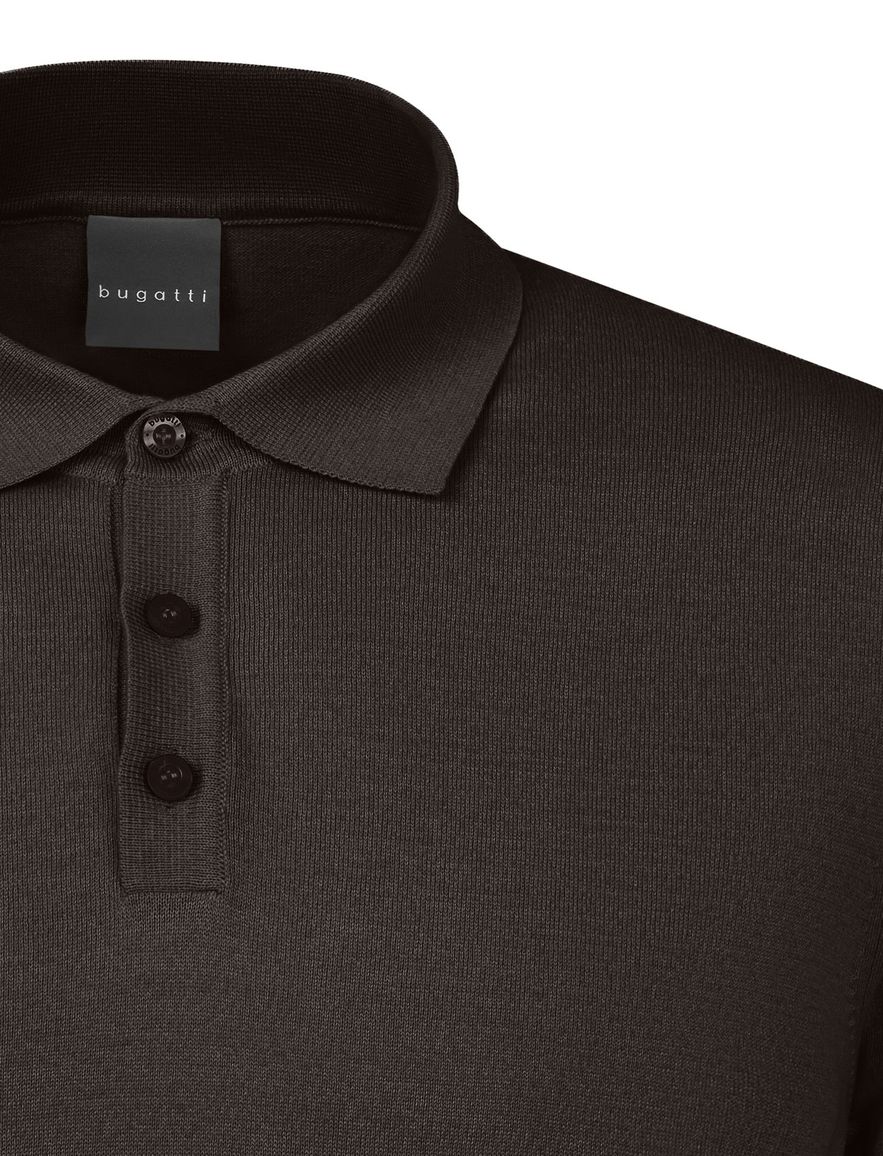 Bugatti polo bruin met boord effen wijde fit katoen