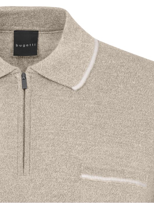 Bugatti polo beige met rits katoen & acryl