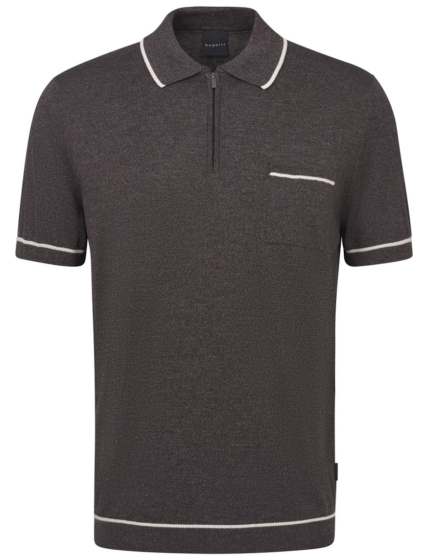 Bugatti polo bruin met rits katoen wijde fit