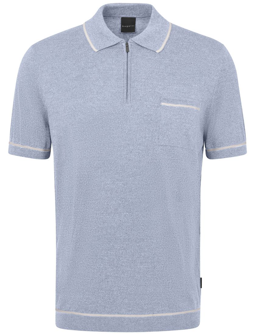 katoenen Bugatti polo lichtblauw met rits wijde fit