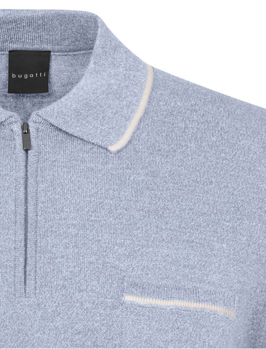 Bugatti polo lichtblauw met rits katoen & acryl