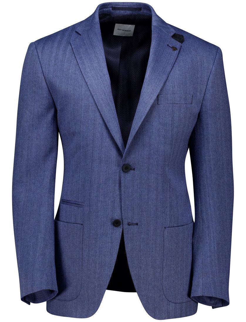 Roy Robson colbert effen regular fit blauw linnen