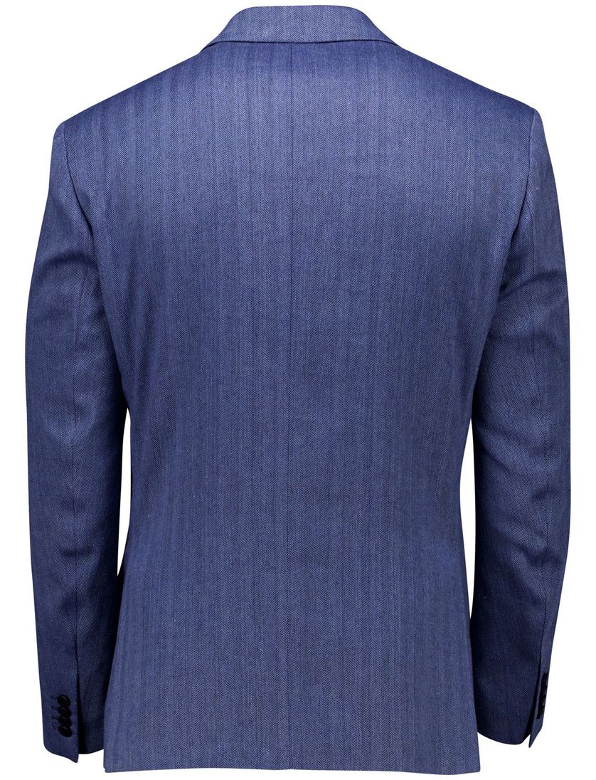 Roy Robson colbert effen regular fit blauw linnen