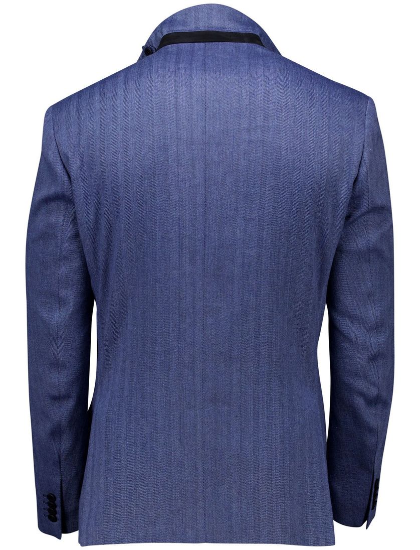 Roy Robson colbert effen regular fit blauw linnen