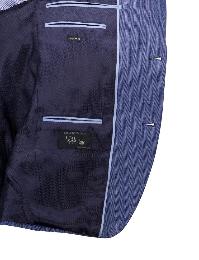 Roy Robson colbert effen regular fit blauw linnen