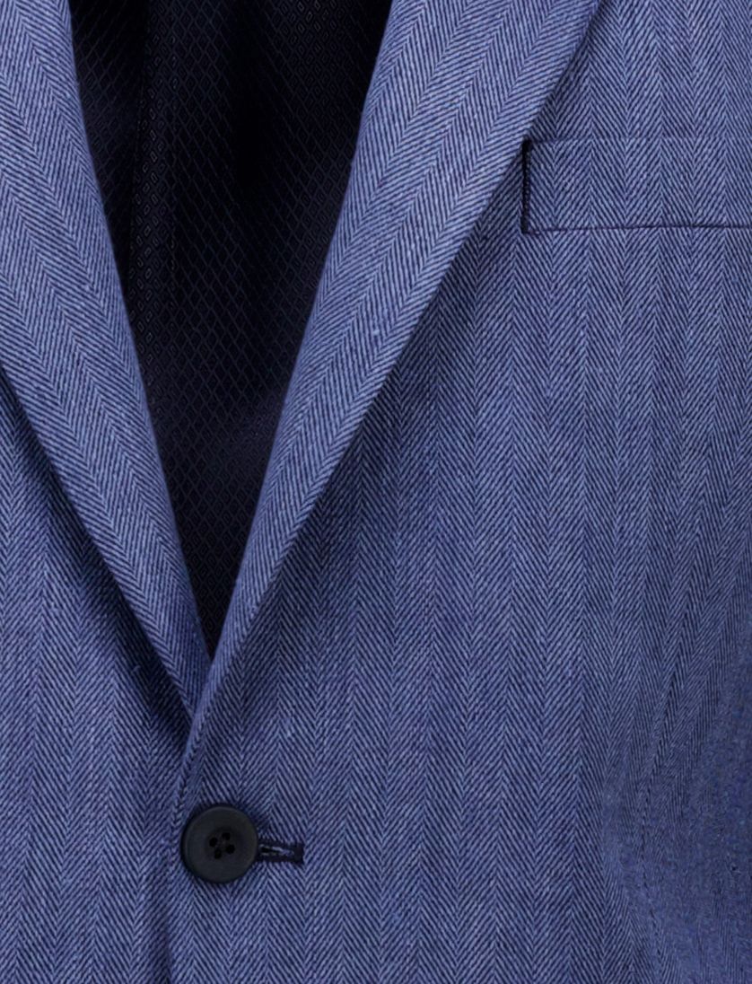 Roy Robson colbert effen regular fit blauw linnen