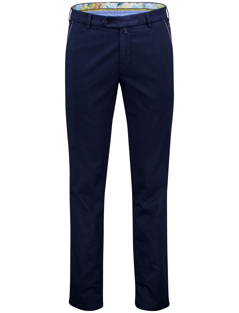 katoenen Meyer New York pantalon donkerblauw effen normale fit