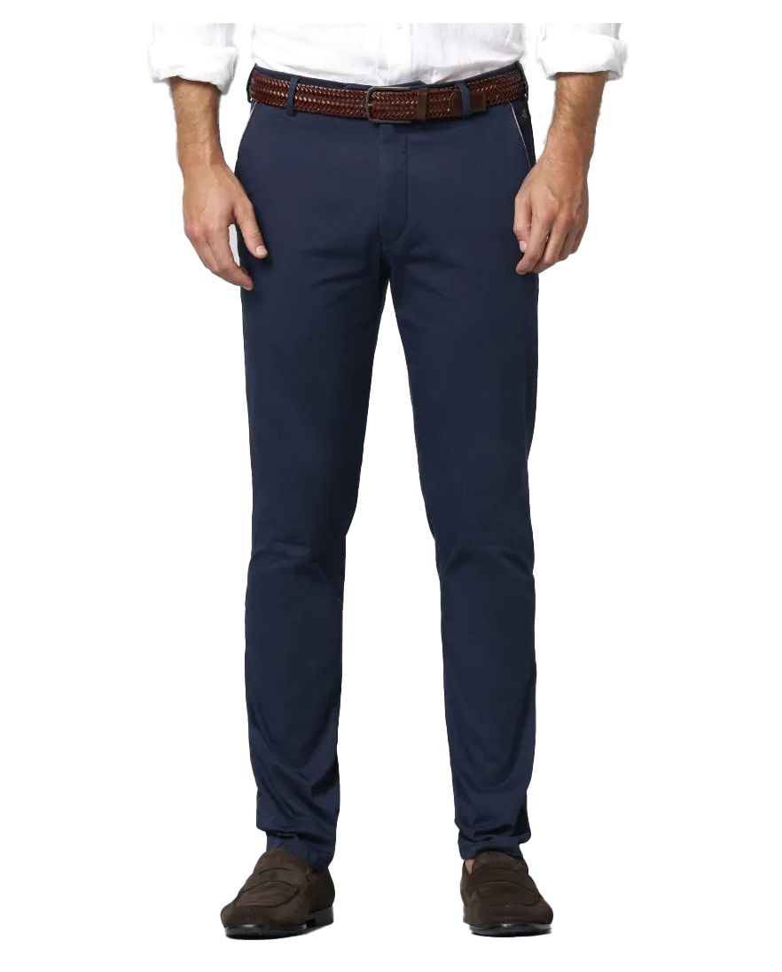 Meyer New York pantalon donkerblauw katoen effen normale fit