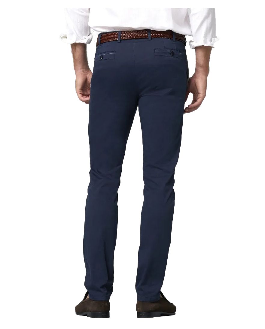Meyer New York pantalon donkerblauw katoen effen normale fit