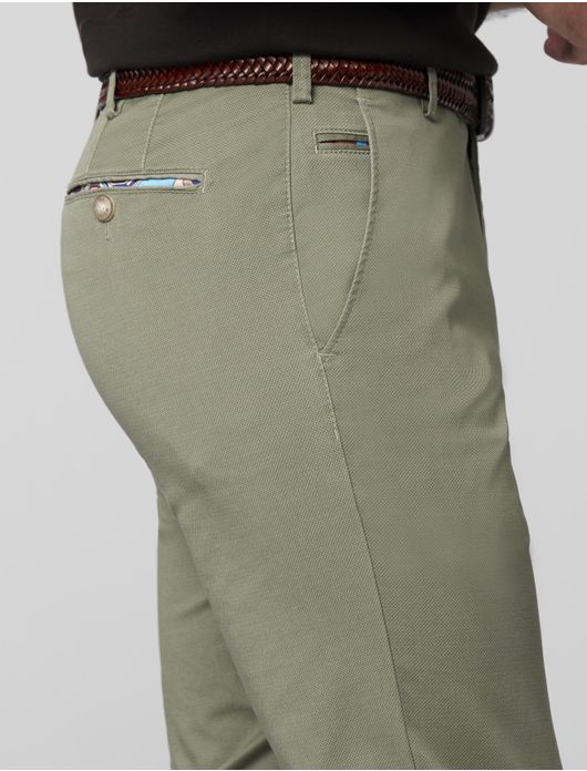 Meyer Pantalon katoen olijfgroen modern fit