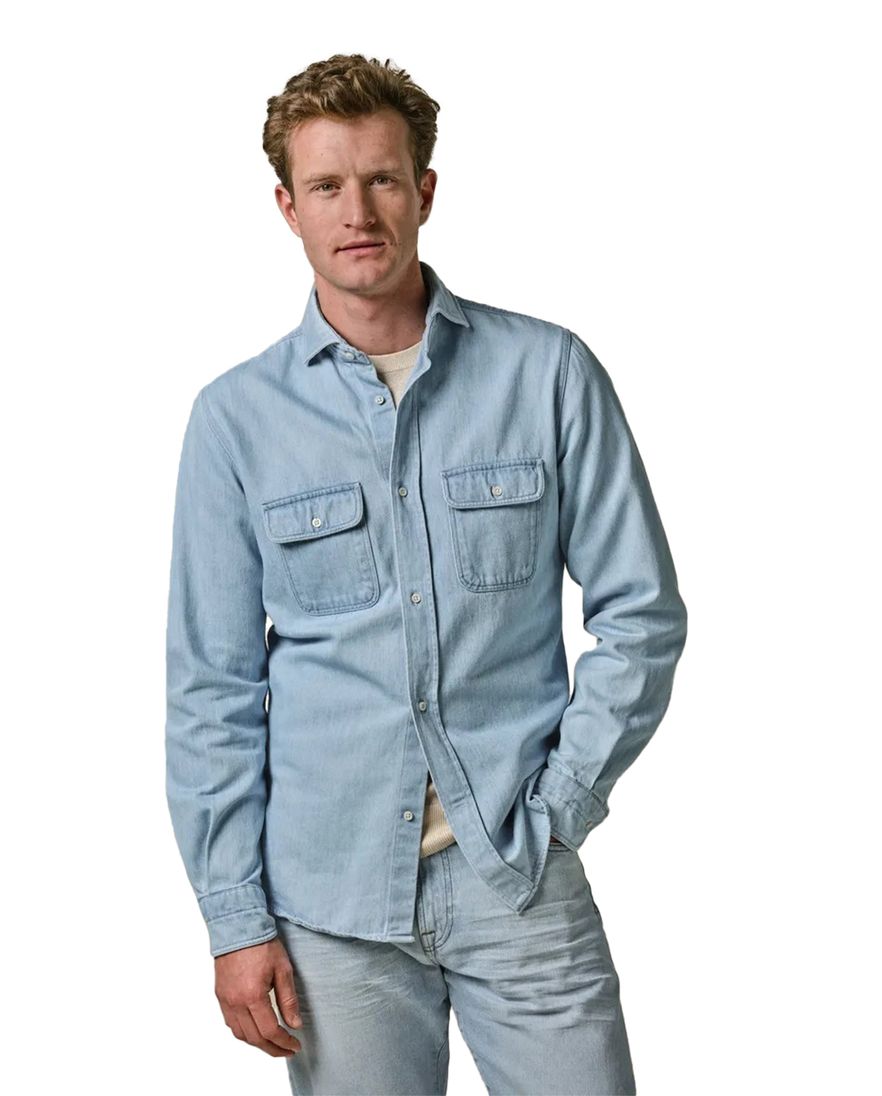 Profuomo casual overshirt lichtblauw denim