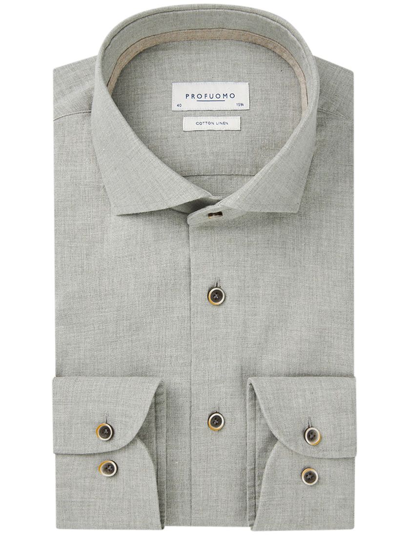 Profuomo overhemd lichtgroen gemêleerd katoen en linnen
