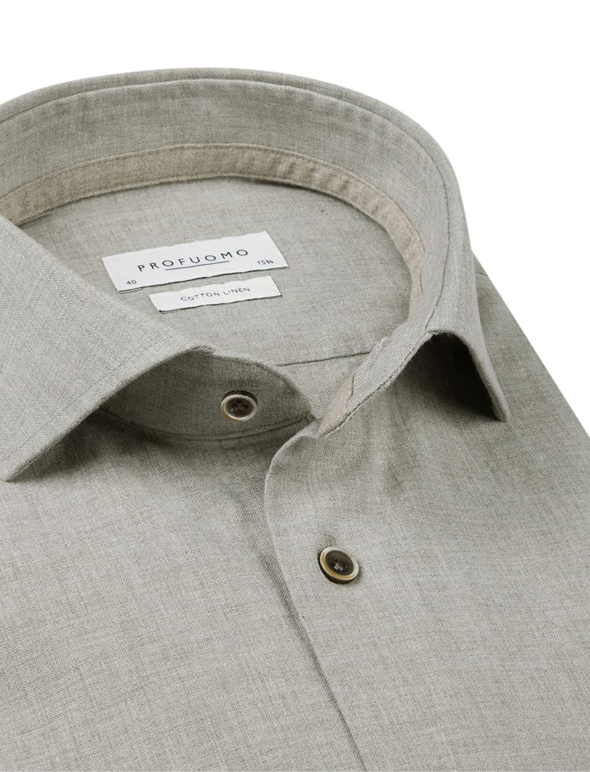Profuomo overhemd lichtgroen gemêleerd katoen en linnen