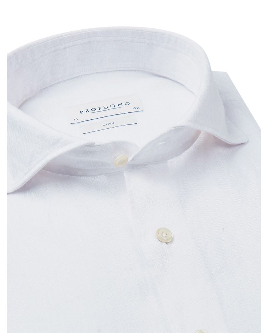 Profuomo overhemd wit linnen wide spread effen slim fit