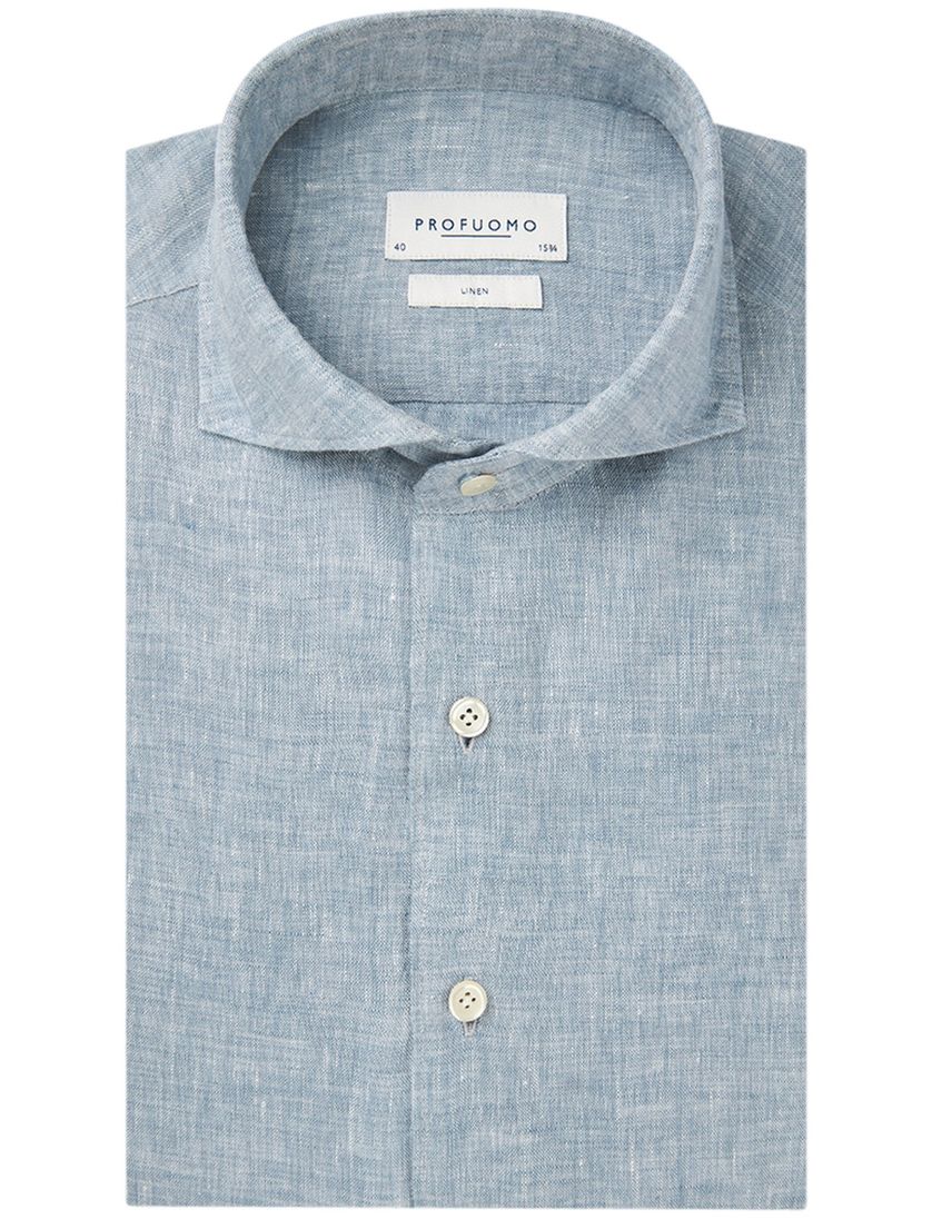 Profuomo overhemd lichtblauw slim fit linnen gemêleerd