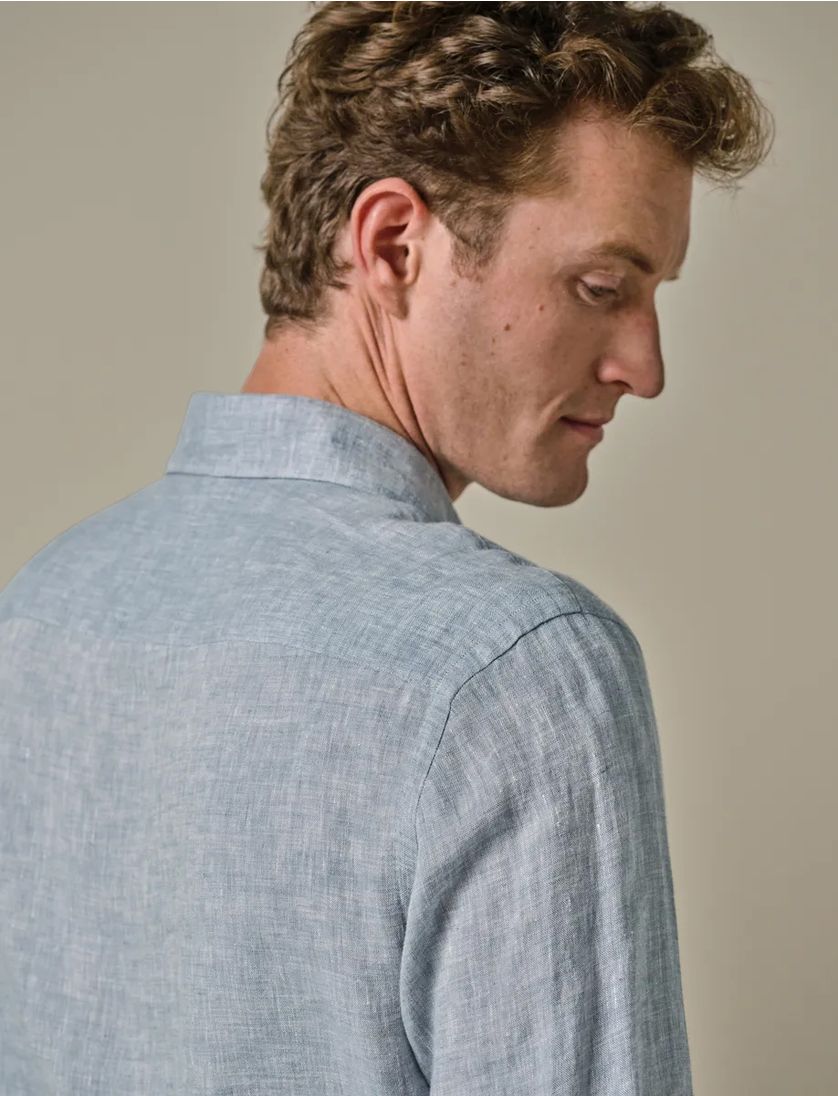Profuomo overhemd lichtblauw slim fit linnen gemêleerd