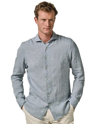 Profuomo Profuomo overhemd lichtblauw linnen gemêleerd slim fit