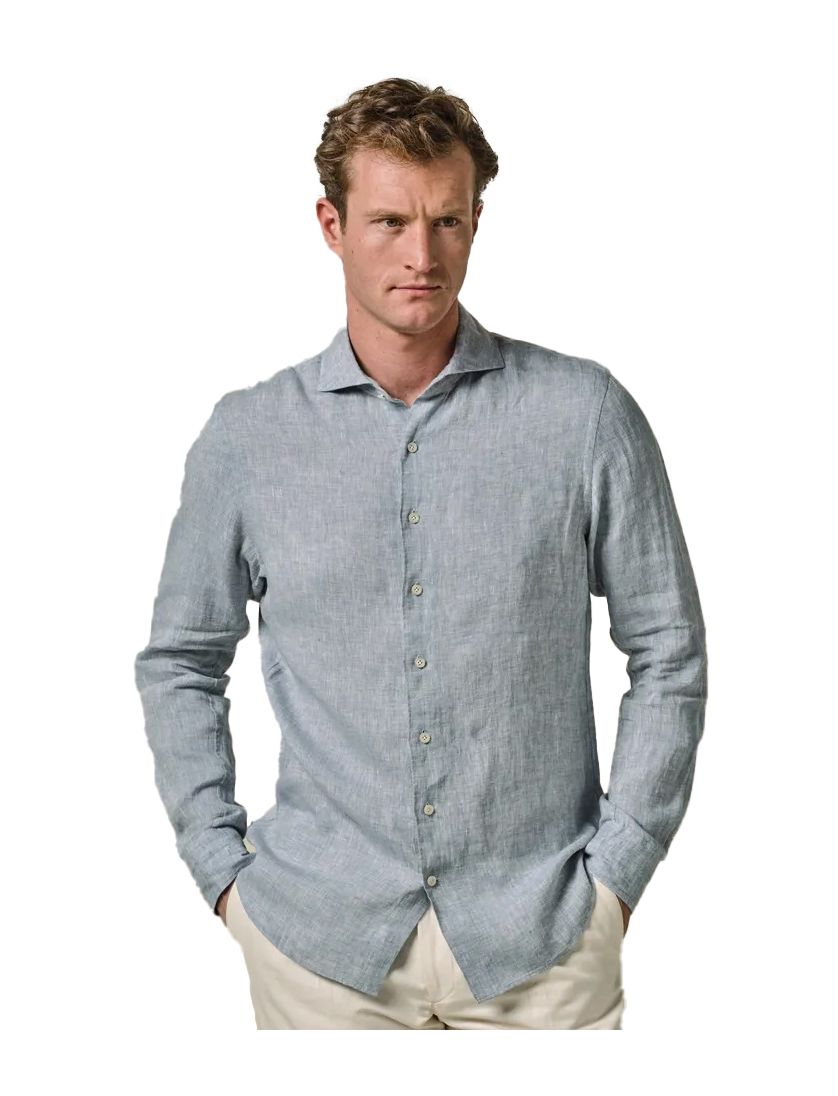 Profuomo overhemd lichtblauw slim fit linnen gemêleerd