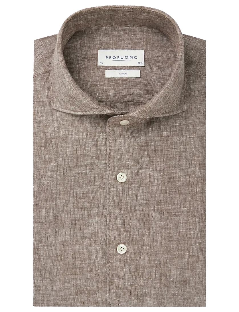 bruin Profuomo casual linnen overhemd