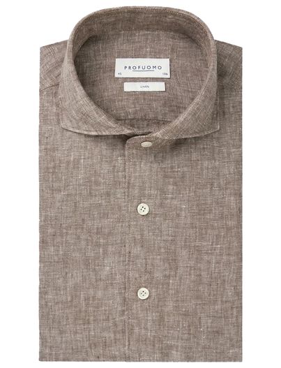 Profuomo Profuomo casual linnen overhemd bruin