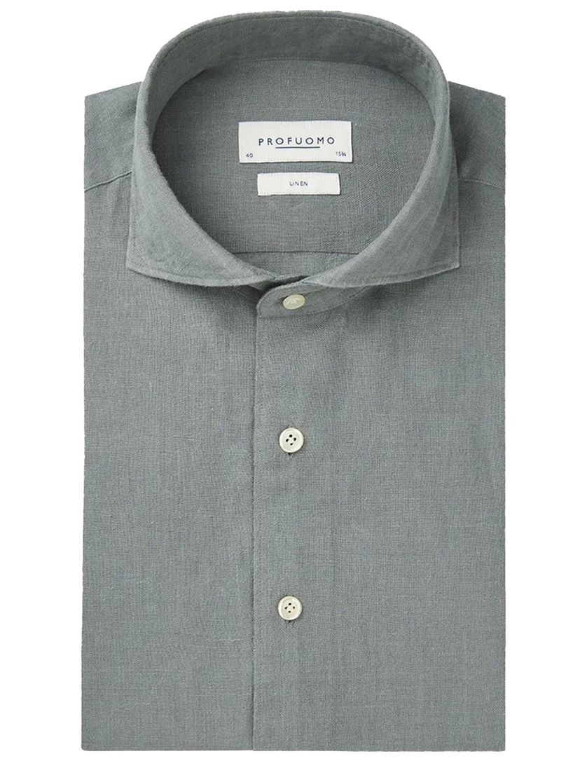 groen Profuomo casual linnen overhemd