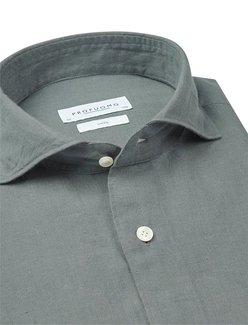 groen Profuomo casual linnen overhemd