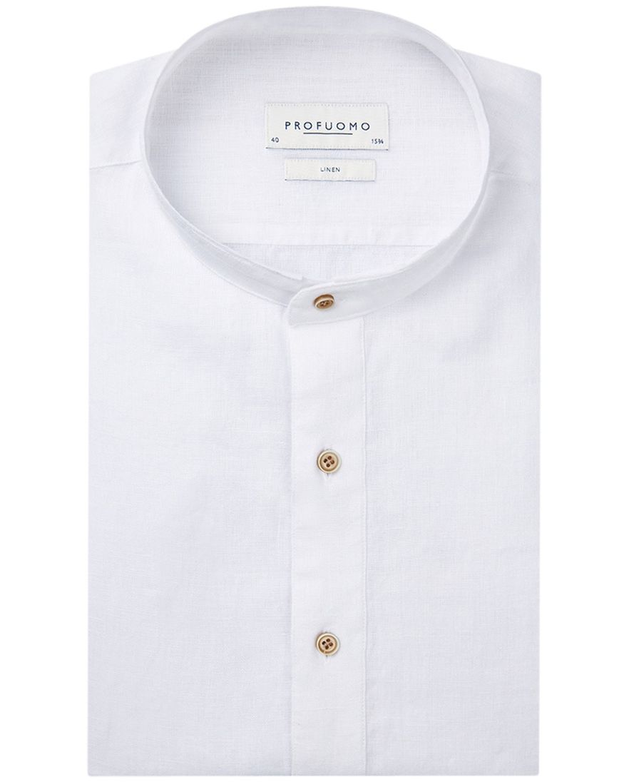 Profuomo overhemd wit linnen slim fit standing collar