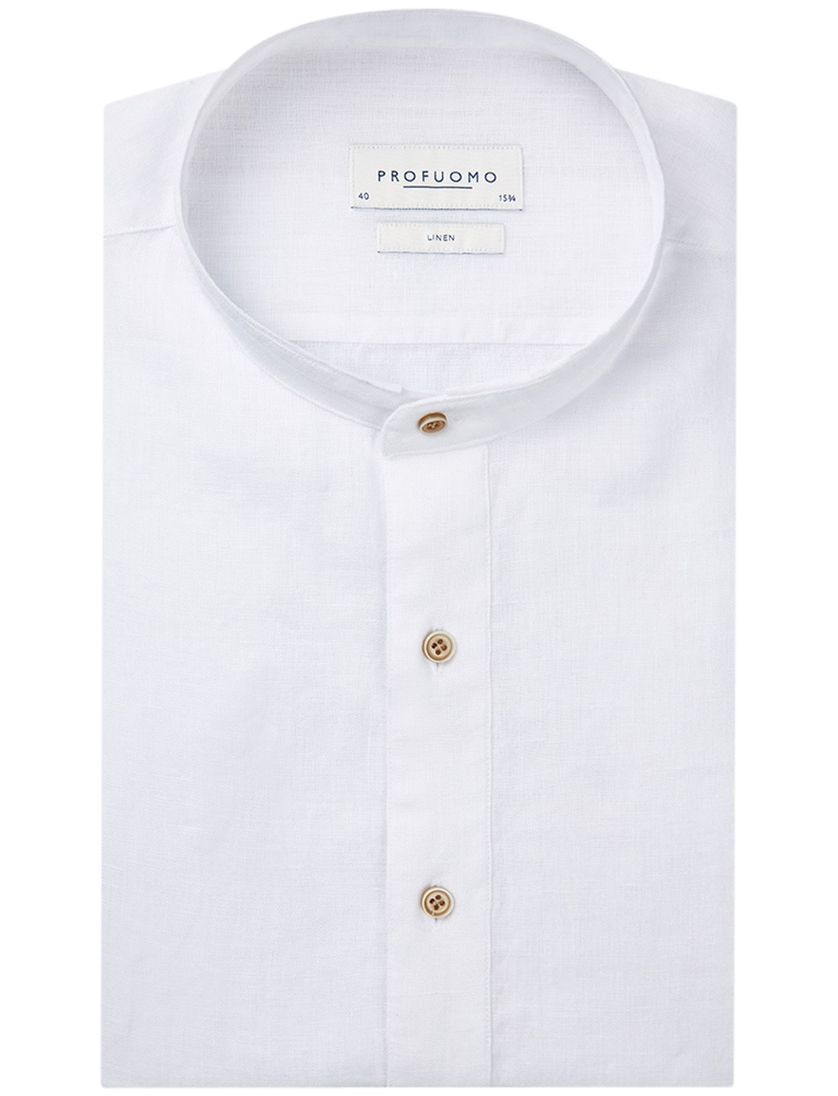 Profuomo overhemd wit linnen standing collar slim fit