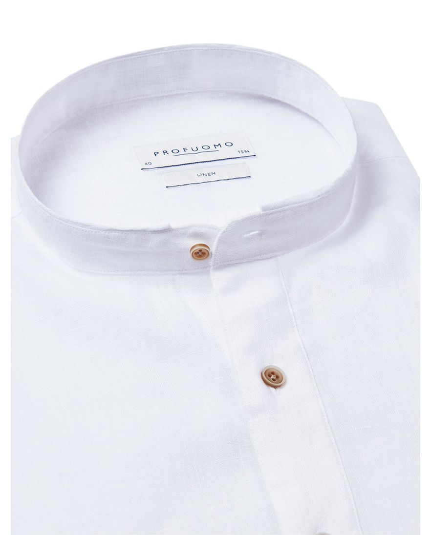 Profuomo overhemd wit linnen slim fit standing collar