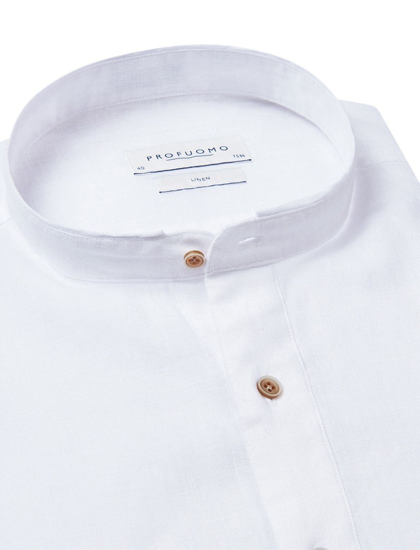 Profuomo overhemd wit linnen standing collar slim fit