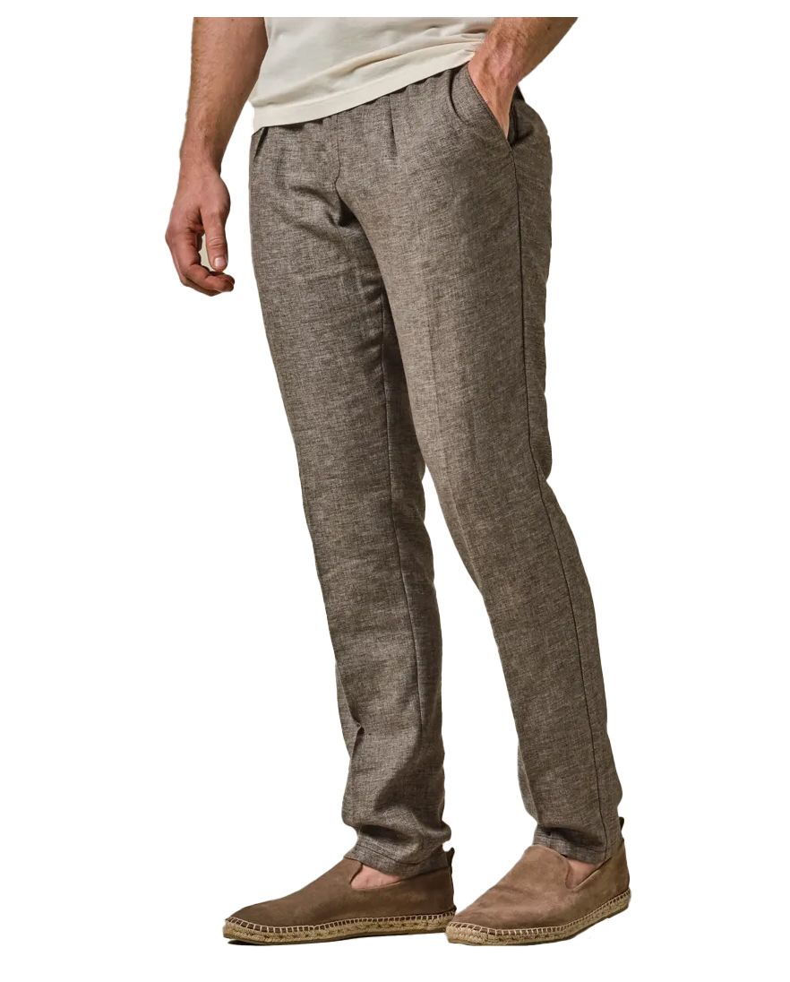 Profuomo linnen-blend sportcord pantalon taupe