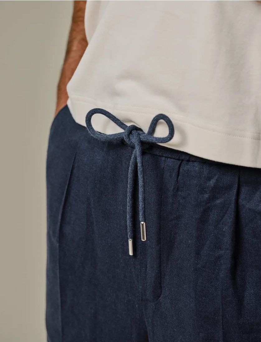 Profuomo broek donkerblauw effen linnen sportcord