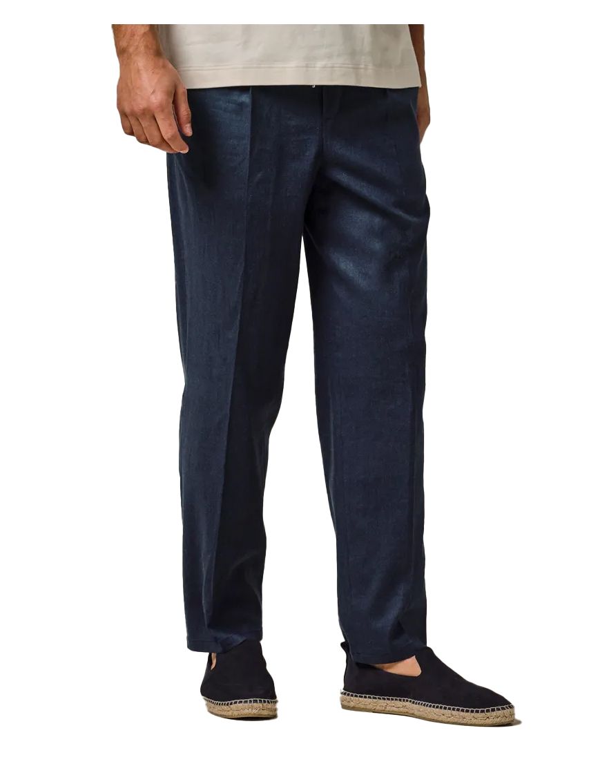 Profuomo broek donkerblauw effen linnen sportcord