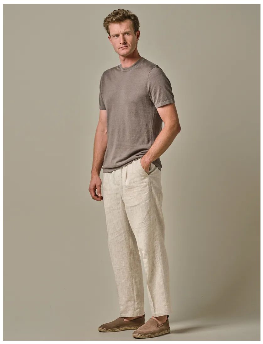 Profuomo broek creme effen linnen en katoen sportcord