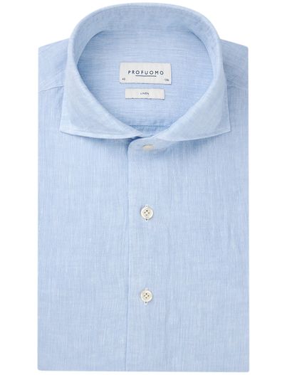 Profuomo Profuomo overhemd lichtblauw linnen slim fit cutaway
