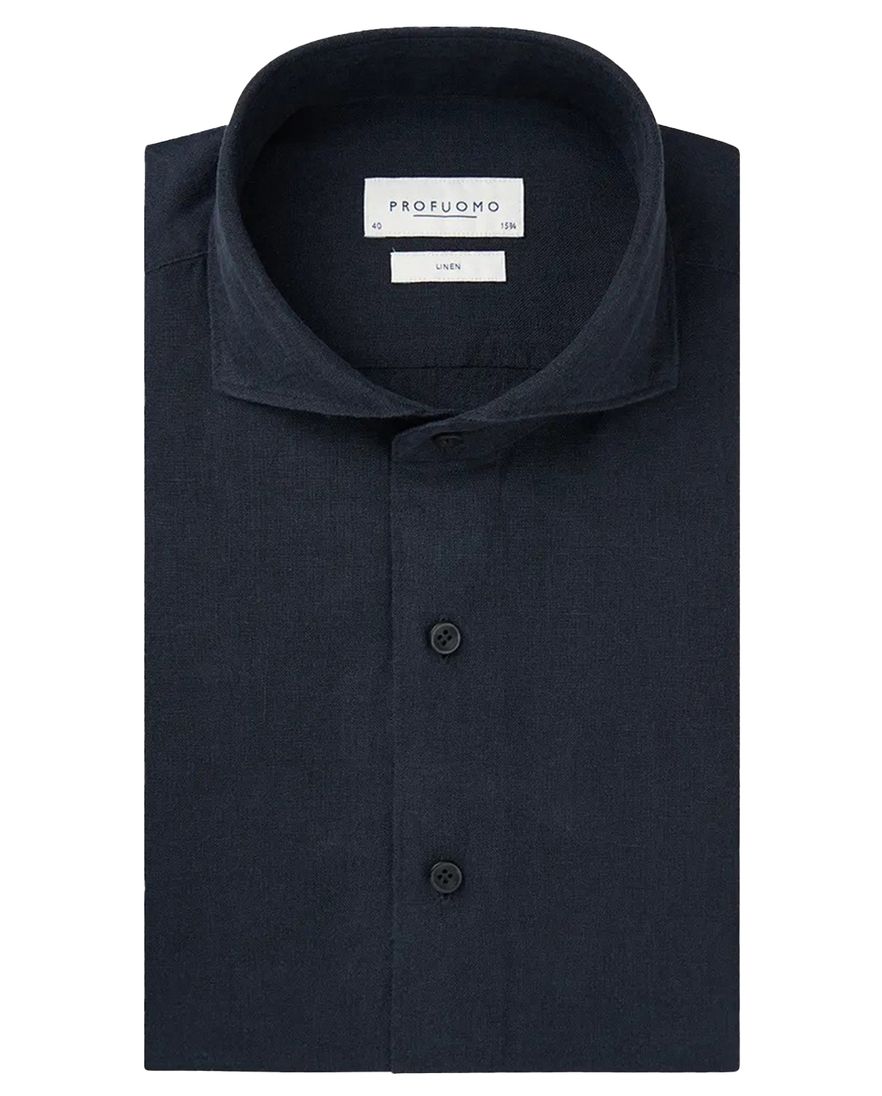 Profuomo casual linnen overhemd donkerblauw