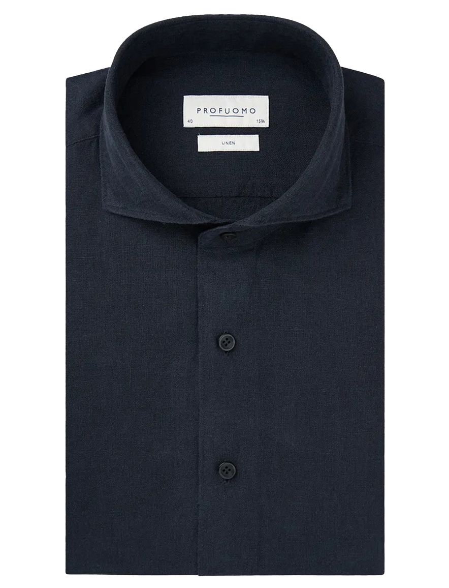 Profuomo casual linnen overhemd donkerblauw