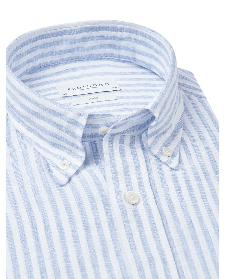 Profuomo overhemd lichtblauw linnen gestreept slim fit