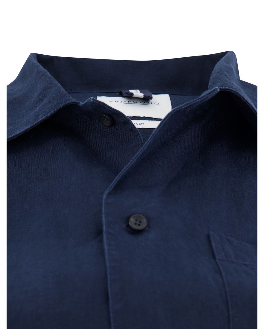Profuomo overhemd korte mouw donkerblauw linnen