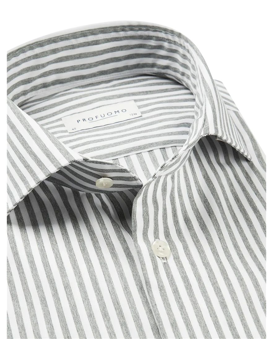 Profuomo business overhemd groen gestreept strijkvrij