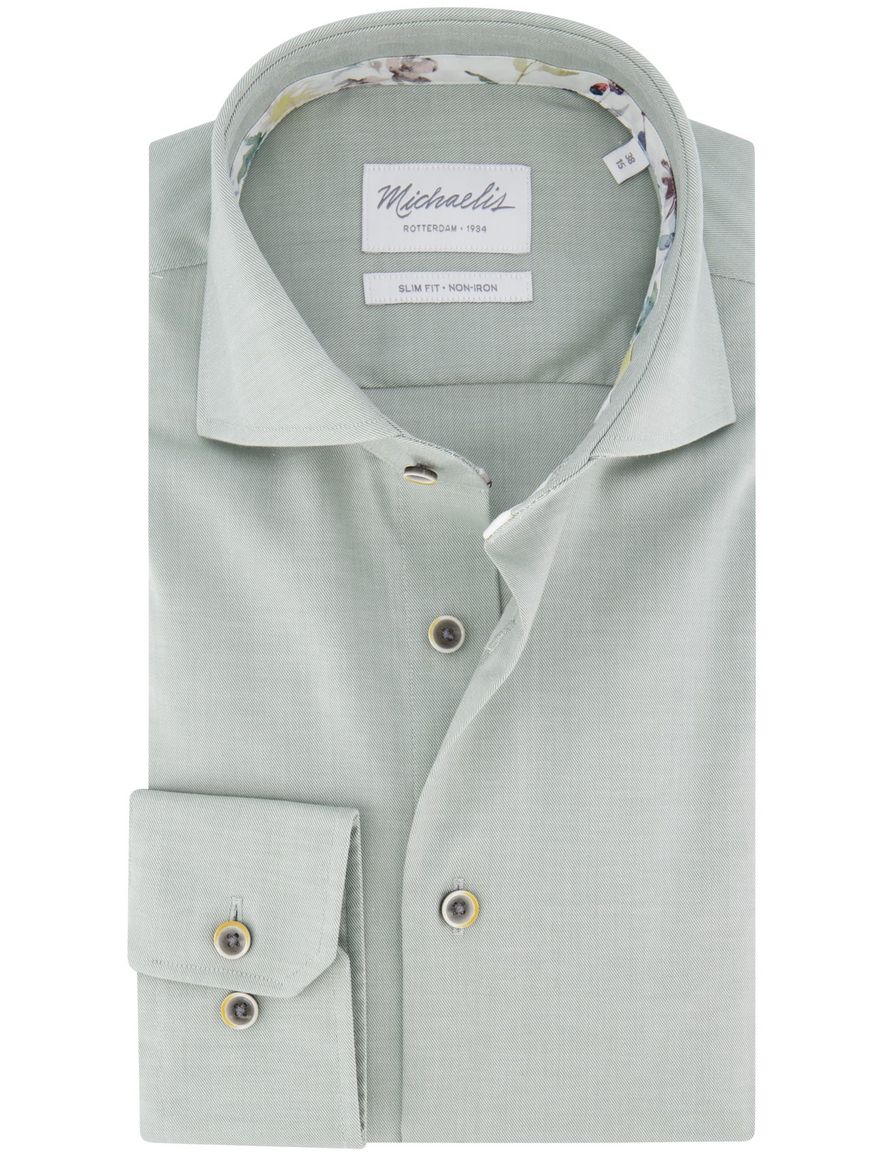 Michaelis overhemd effen groen strijkvrij slim fit