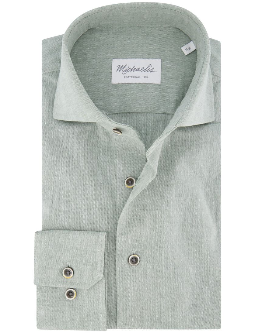 Michaelis overhemd groen gemeleerd slim fit