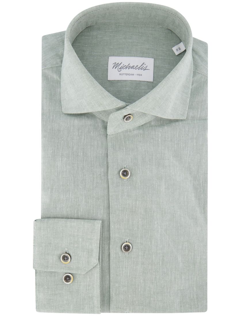 Michaelis overhemd groen gemeleerd slim fit
