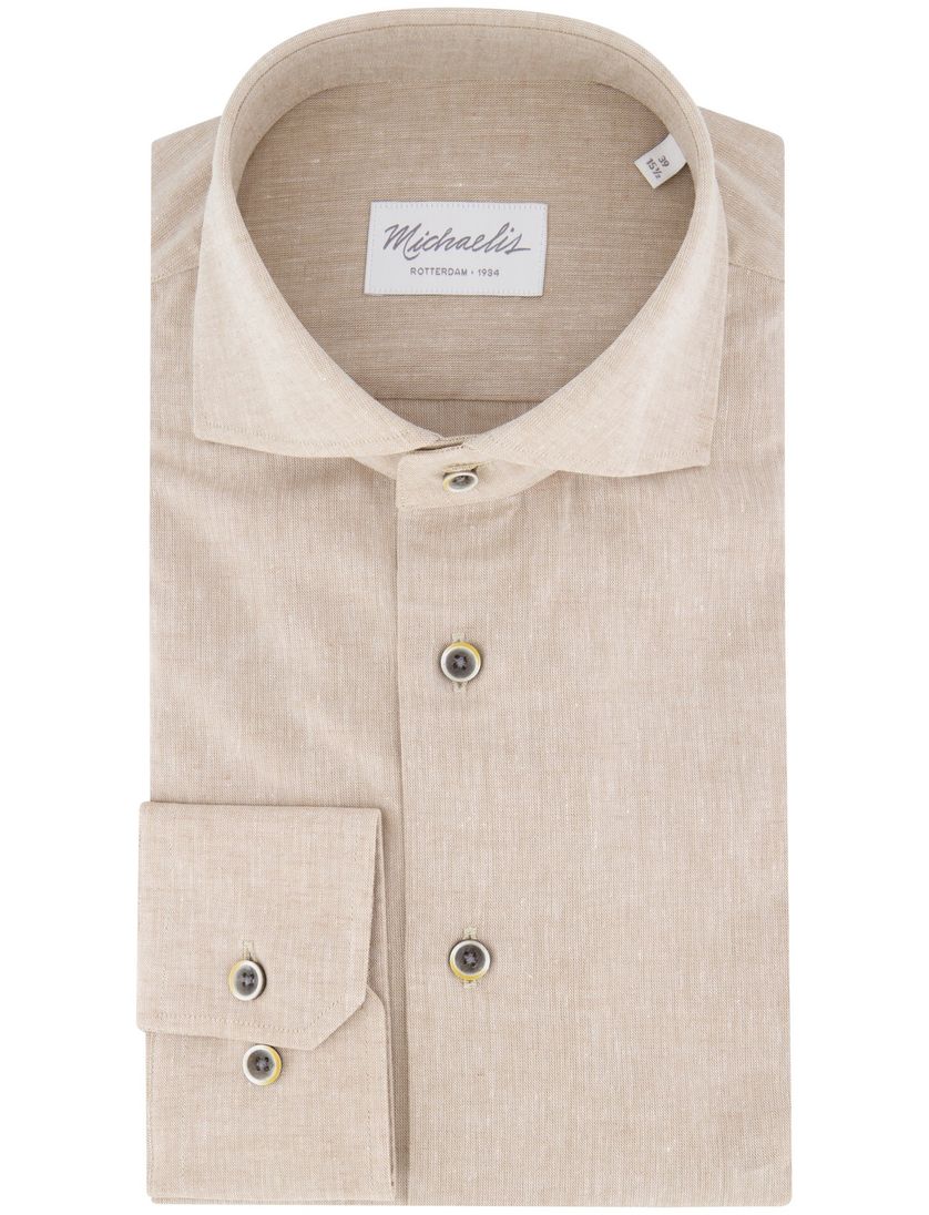 Michaelis overhemd beige gemeleerd wide collar