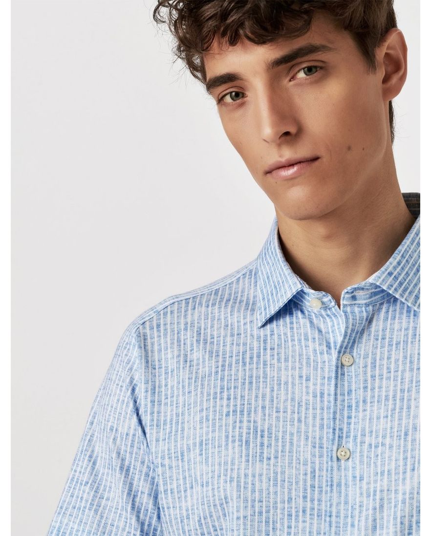 Desoto overhemd korte mouw jersey blauw gestreept